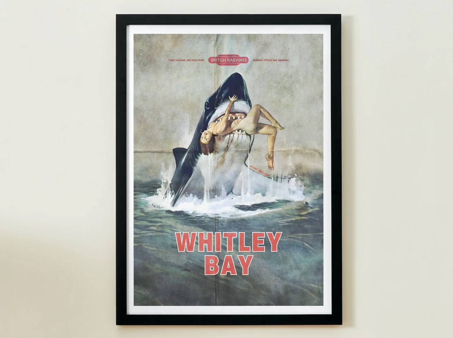 Whitley Bay Shark  Tourism Poster Print