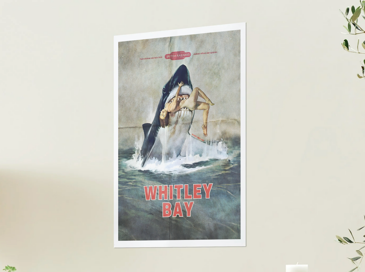Whitley Bay Shark  Tourism Poster Print